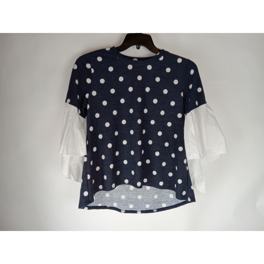 Camille & Co Women's Polka Dot  Blue White Flutter Sleeves  Pullover Top size S